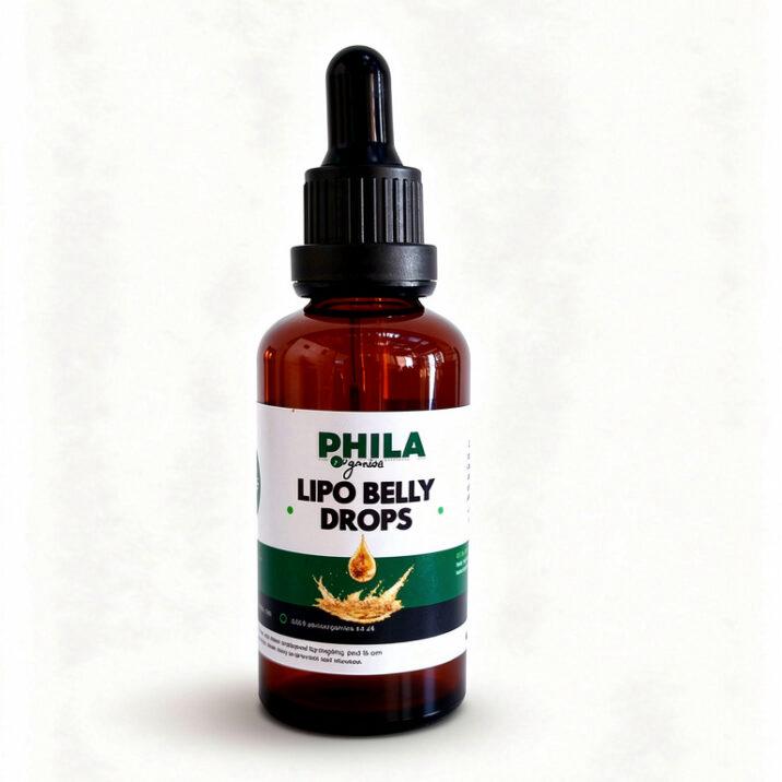 Bottle of Phila Lipo Belly Drops on a white background
