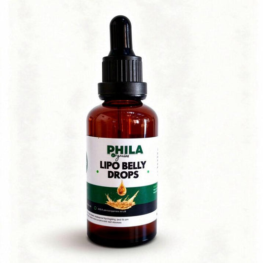 Bottle of Phila Lipo Belly Drops on a white background